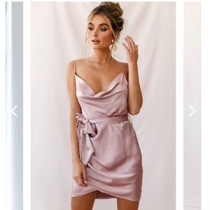 Selfie Leslie pink satin dress